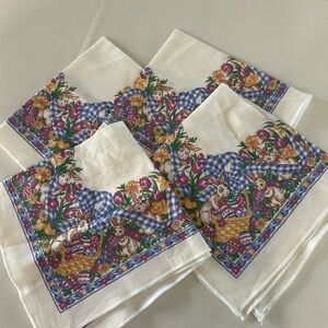 4 Floral spring Easter Bunny rabbit Print Napkins 16x16